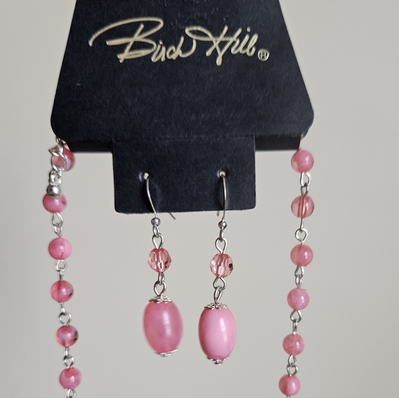 NWT 2 Piece Pink Beaded Multilayered 30" Necklace + Earrings Fashion Jewelry NEW - Picture 5 of 8